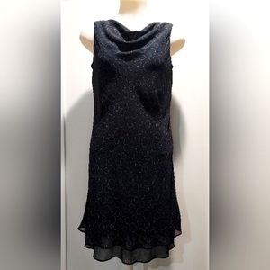 Casual Corner Navy Blue Sleeveless Midi Dress with oval circles patterns